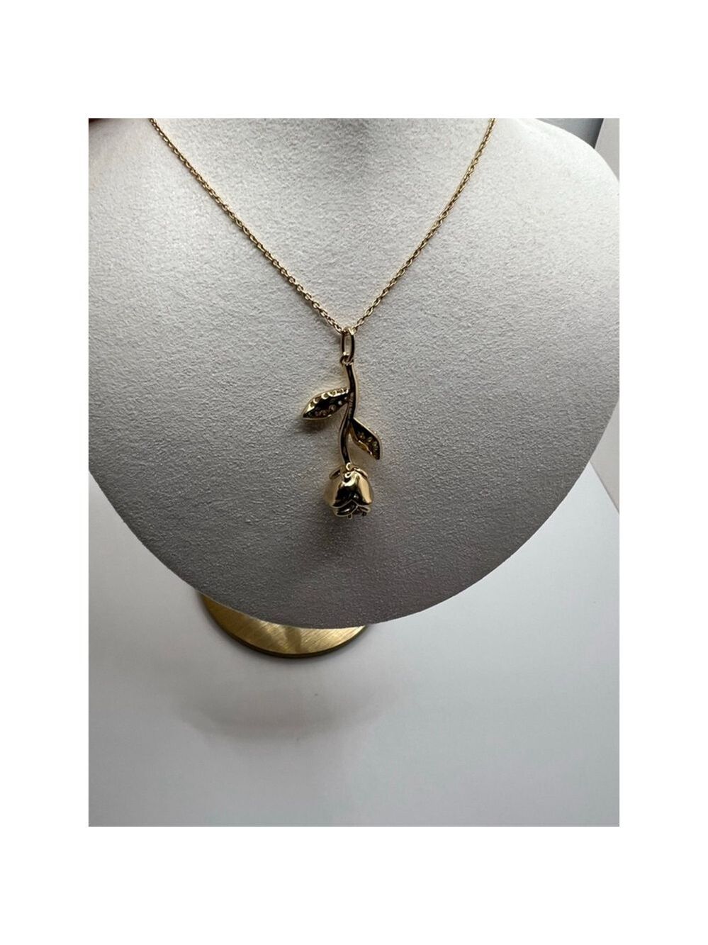 New Diamonique Gold Tone Rose Pendant Necklace One Size Gold